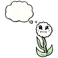 retro cute flower with thought bubble