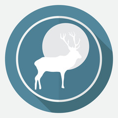 Icon Deer on white circle with a long shadow