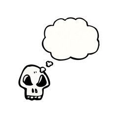 spooky skull with thought bubble cartoon