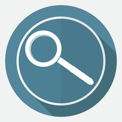 Icon Magnifying glass on white circle with a long shadow