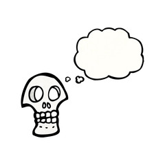 spooky skull with thought bubble cartoon
