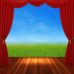 red curtains on nature background