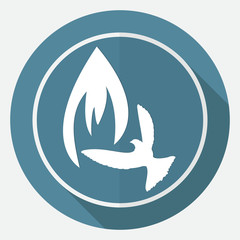 Icon fire warning on white circle with a long shadow