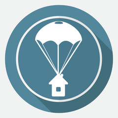 Icon Parachute on white circle with a long shadow