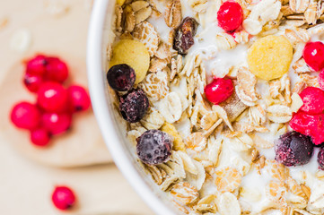 Close-up of a bowl of muesli top view