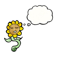 sunflower with thought bubble cartoon