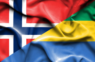 Waving flag of Gabon and Norway