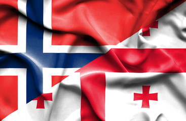 Waving flag of Georgia and Norway