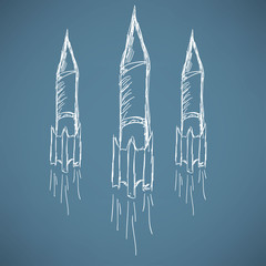 Soaring rocket ship cartoon icon. Sketch