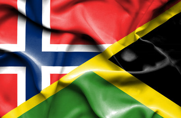 Waving flag of Jamaica and Norway