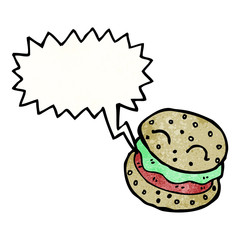 cartoon burger with speech bubble