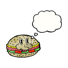 cartoon burger with thought bubble
