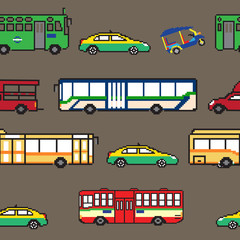 seamless pattern Bangkok public transportation illustration pixe