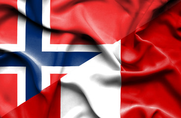 Waving flag of Peru and Norway