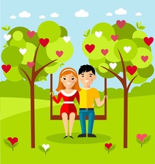 Vector illustration of a romantic couple on a swing
