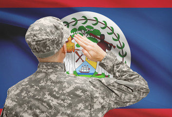 Soldier in hat facing national flag series - Belize