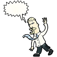 cartoon man gesturing to followers