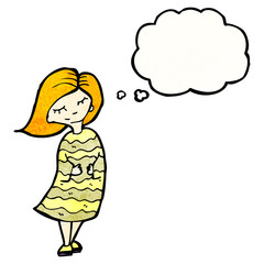 cartoon hippie woman with thought bubble