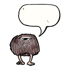 funny cartoon monster with speech bubble
