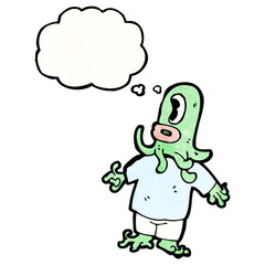 cartoon alien with thougth bubble