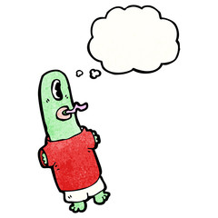cartoon alien with thougth bubble