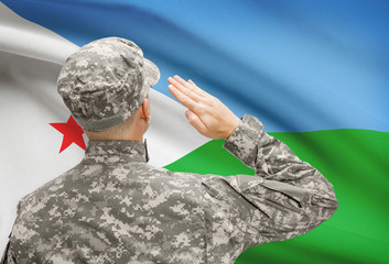 Soldier in hat facing national flag series - Djibouti