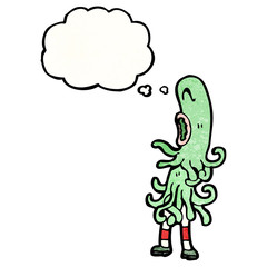 cartoon alien with thougth bubble