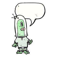 cartoon alien with speech bubble