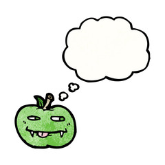 cartoon apple with thougth bubble