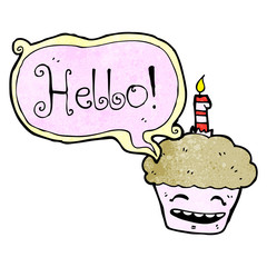 cartoon cupcake with speech bubble