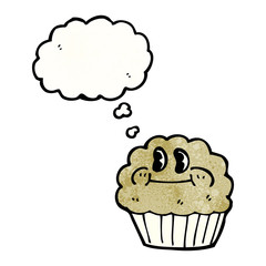 cartoon muffin with thought bubble