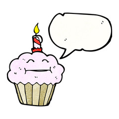 cartoon cupcake with speech bubble