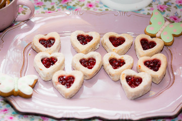 Prepared birthday table with sweets for children party