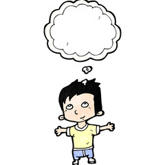 happy cartoon boy imagining