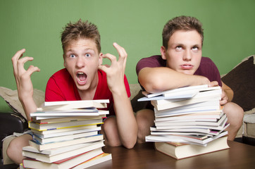 Teenagers having to much to study concept