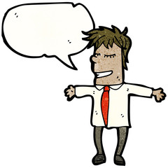 happy cartoon man with speech bubble