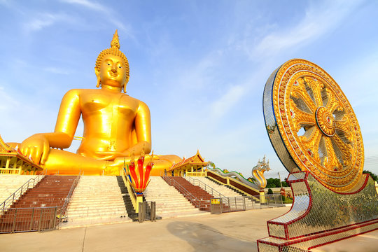 The big golden buddha statue of Wat Moung in Angthong province,