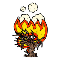 cartoon flaming tree