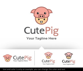 Cute Pig Logo Design Template 