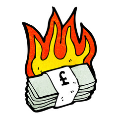 cartoon burning money