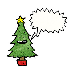 cartoon christmas tree with speech bubble