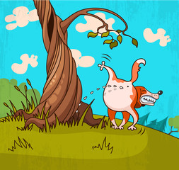 Dog wets the tree