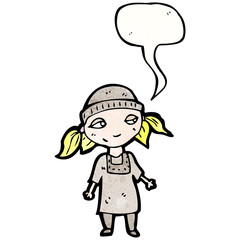 cartoon poor orphan girl with speech bubble