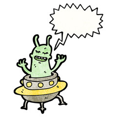 cartoon alien in flying saucer