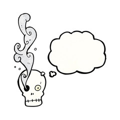 cartoon skull with thought bubble