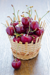 Fresh cherries in a basket