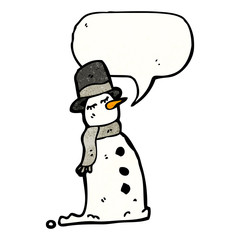 cartoon snowman with speech bubble