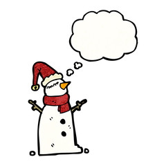cartoon snowman with thought bubble