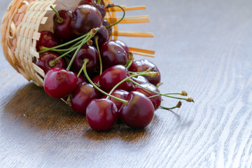 Fresh cherries in a basket