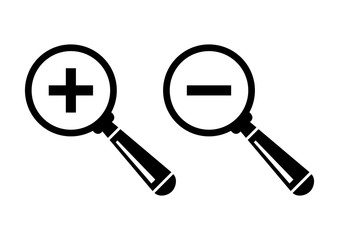 Black magnifier icons on white background
